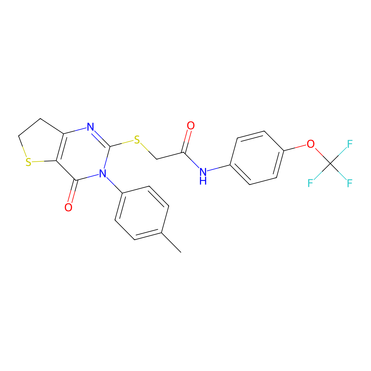2-((4-oxo-3-(p-tolyl)-3,4,6,7-tetrahydrothieno[3,2-d]pyrimidin-2-yl)thio)-N-(4-(trifluoromethoxy)phenyl)acetamide molecular structure, CAS 686771-47-1