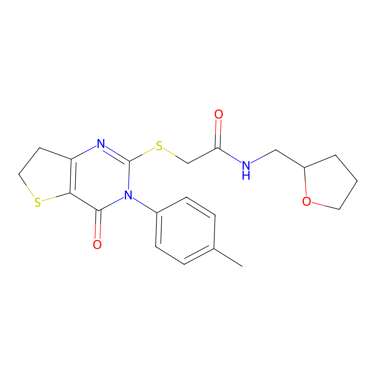 2-[[3-(4-methylphenyl)-4-oxo-6,7-dihydrothieno[3,2-d]pyrimidin-2-yl]sulfanyl]-N-(oxolan-2-ylmethyl)acetamide molecular structure, CAS 686771-49-3