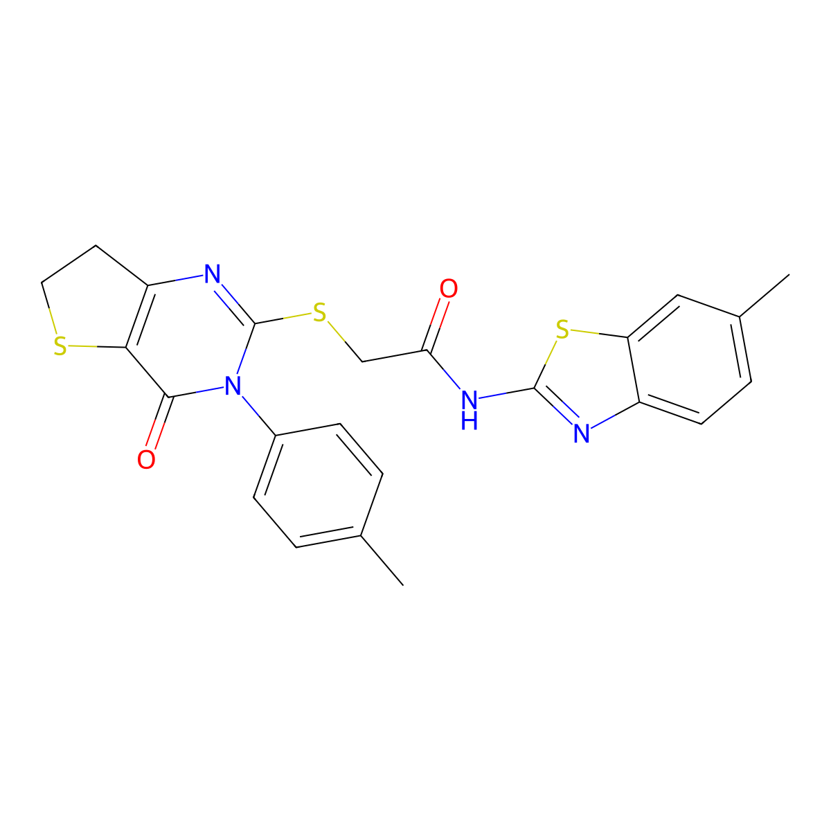 N-(6-methylbenzo[d]thiazol-2-yl)-2-((4-oxo-3-(p-tolyl)-3,4,6,7-tetrahydrothieno[3,2-d]pyrimidin-2-yl)thio)acetamide molecular structure, CAS 686771-50-6