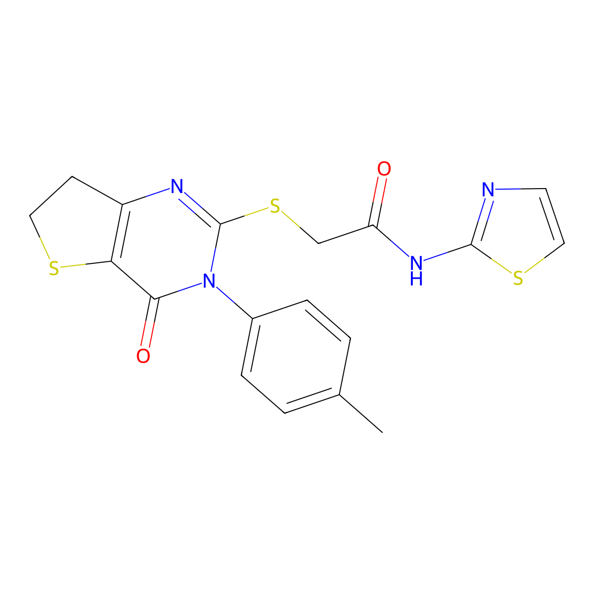 2-[[3-(4-methylphenyl)-4-oxo-6,7-dihydrothieno[3,2-d]pyrimidin-2-yl]thio]-N-(2-thiazolyl)acetamide molecular structure, CAS 686771-51-7