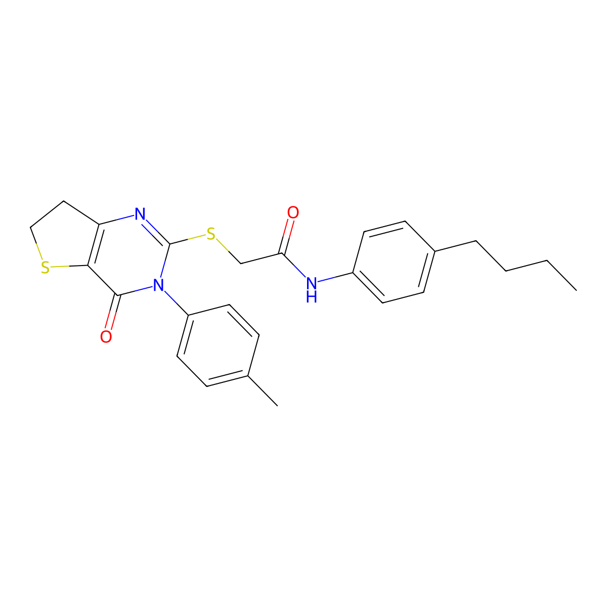 N-(4-butylphenyl)-2-((4-oxo-3-(p-tolyl)-3,4,6,7-tetrahydrothieno[3,2-d]pyrimidin-2-yl)thio)acetamide molecular structure, CAS 686771-54-0