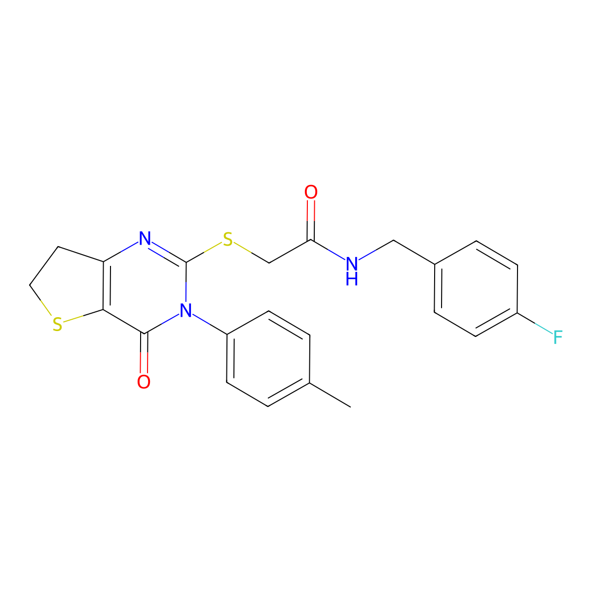N-[(4-fluorophenyl)methyl]-2-[[3-(4-methylphenyl)-4-oxo-6,7-dihydrothieno[3,2-d]pyrimidin-2-yl]sulfanyl]acetamide molecular structure, CAS 686771-59-5
