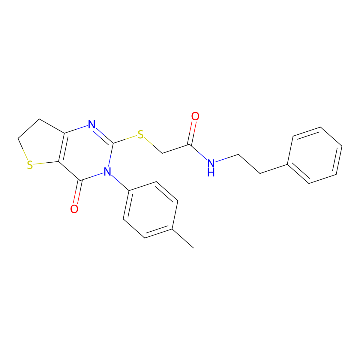 2-((4-oxo-3-(p-tolyl)-3,4,6,7-tetrahydrothieno[3,2-d]pyrimidin-2-yl)thio)-N-phenethylacetamide molecular structure, CAS 686771-60-8