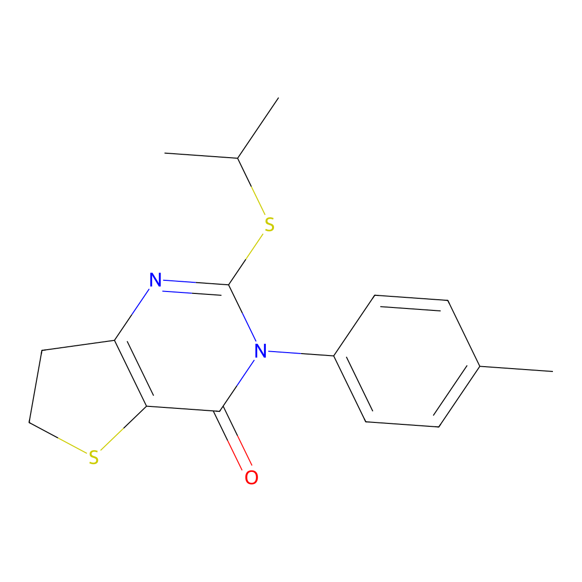 2-(isopropylthio)-3-(p-tolyl)-6,7-dihydrothieno[3,2-d]pyrimidin-4(3H)-one molecular structure, CAS 686771-65-3