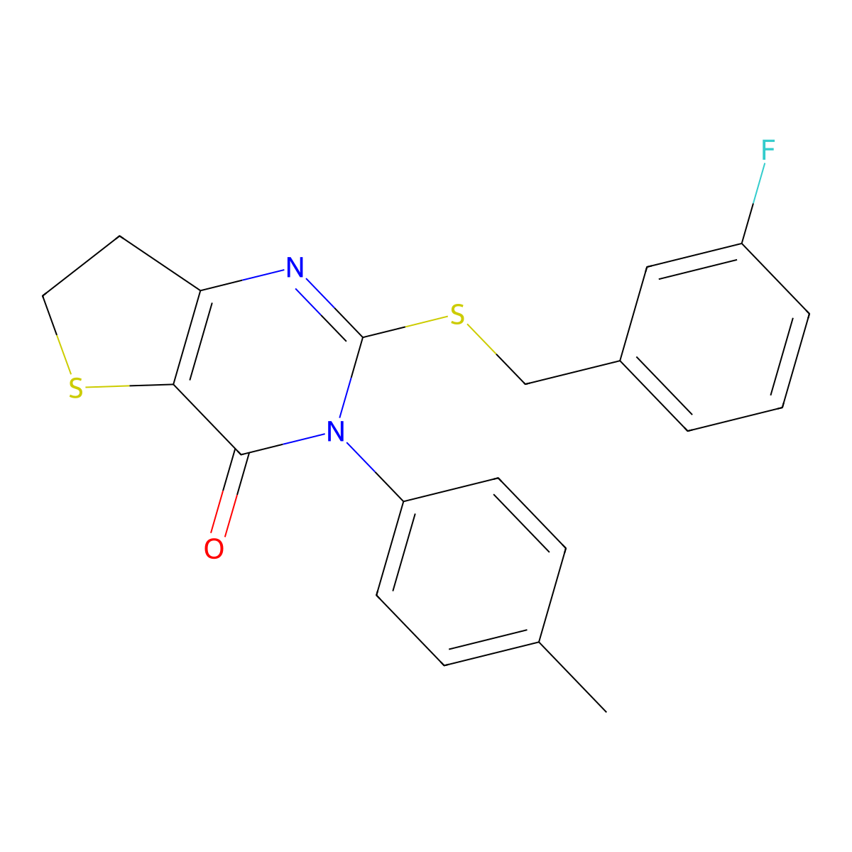 2-((3-fluorobenzyl)thio)-3-(p-tolyl)-6,7-dihydrothieno[3,2-d]pyrimidin-4(3H)-one molecular structure, CAS 686771-69-7