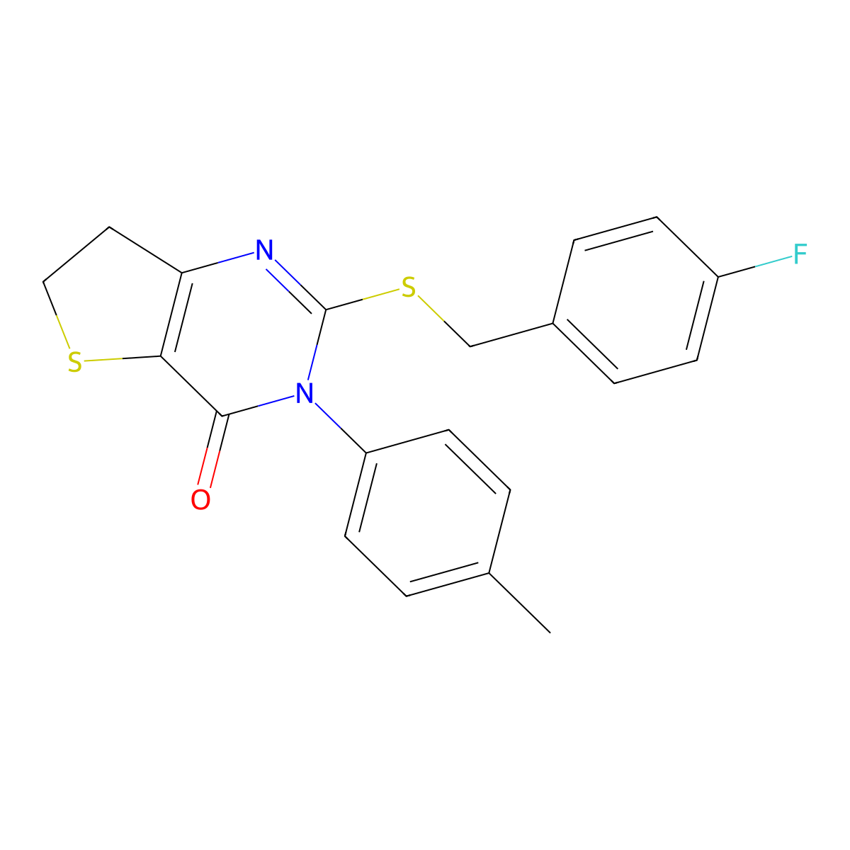 2-((4-fluorobenzyl)thio)-3-(p-tolyl)-6,7-dihydrothieno[3,2-d]pyrimidin-4(3H)-one molecular structure, CAS 686771-70-0