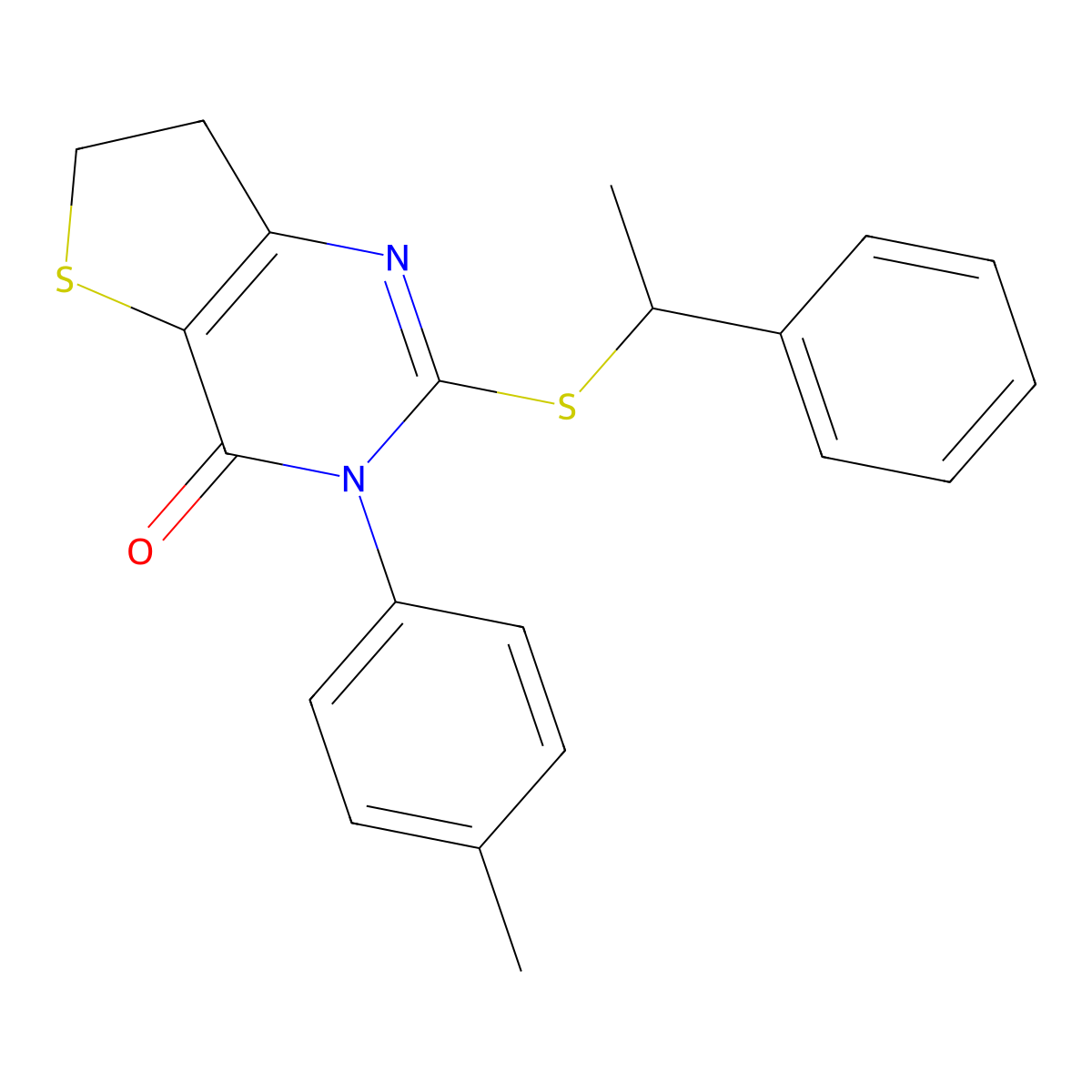 2-((1-phenylethyl)thio)-3-(p-tolyl)-6,7-dihydrothieno[3,2-d]pyrimidin-4(3H)-one molecular structure, CAS 686771-71-1