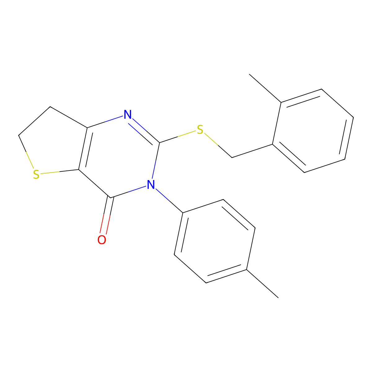2-((2-methylbenzyl)thio)-3-(p-tolyl)-6,7-dihydrothieno[3,2-d]pyrimidin-4(3H)-one molecular structure, CAS 686771-72-2