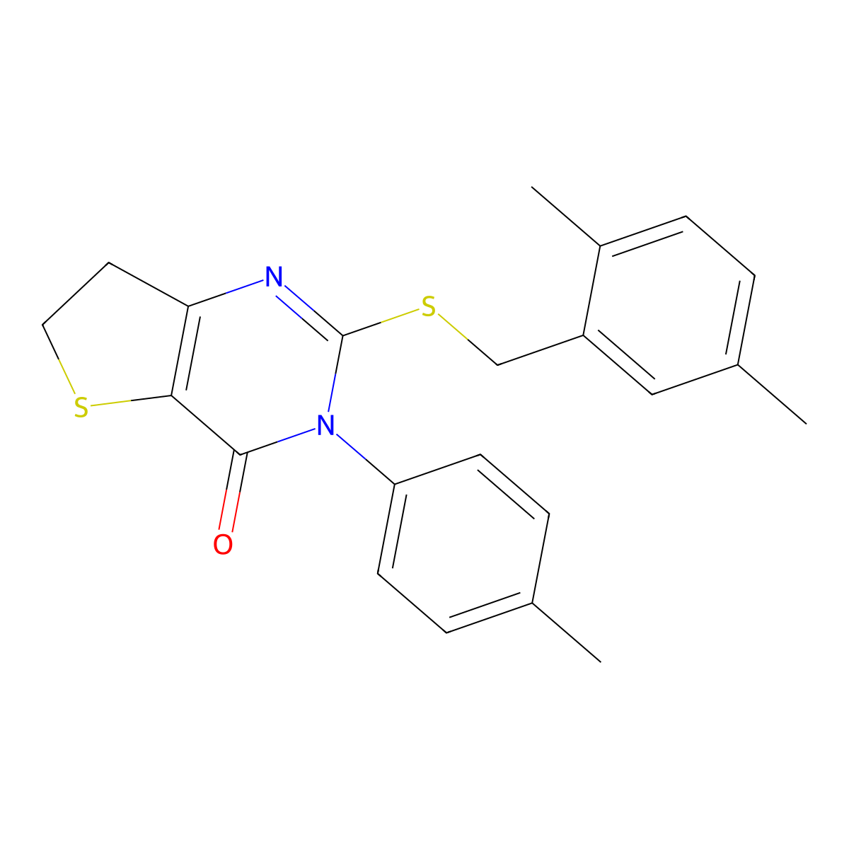 2-[(2,5-Dimethylphenyl)methylsulfanyl]-3-(4-methylphenyl)-6,7-dihydrothieno[3,2-d]pyrimidin-4-one molecular structure, CAS 686771-75-5