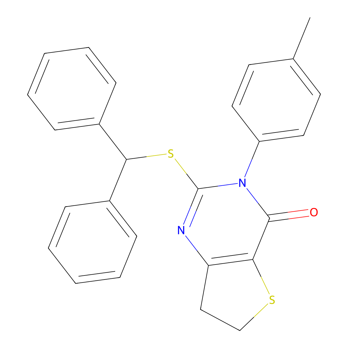 2-Benzhydrylsulfanyl-3-(4-methylphenyl)-6,7-dihydrothieno[3,2-d]pyrimidin-4-one molecular structure, CAS 686771-77-7