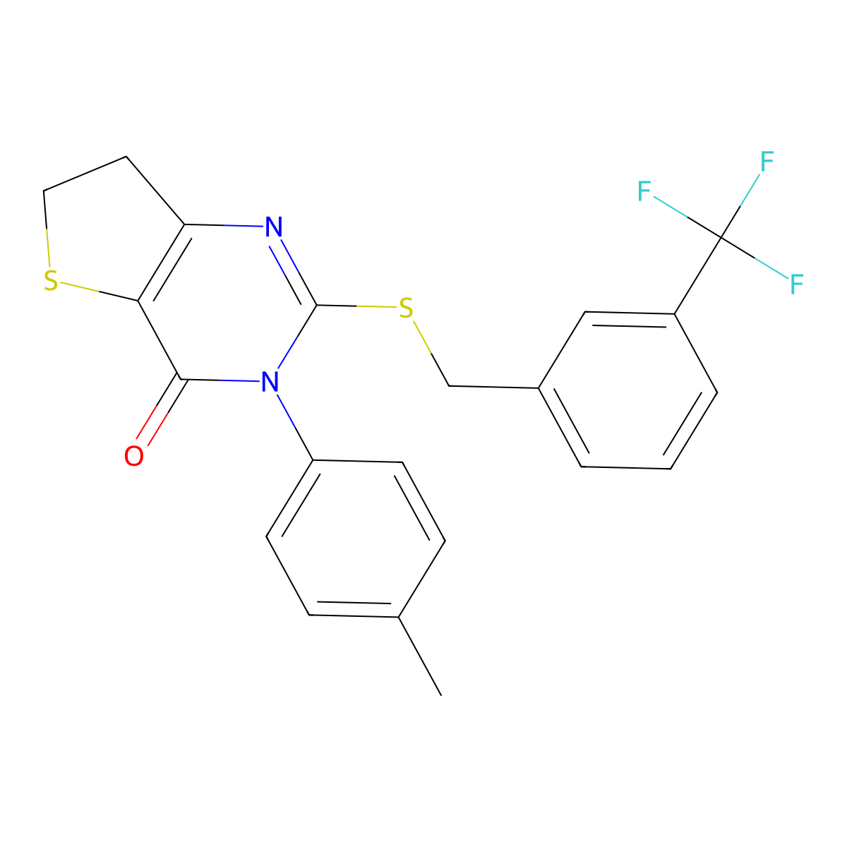 3-(p-tolyl)-2-((3-(trifluoromethyl)benzyl)thio)-6,7-dihydrothieno[3,2-d]pyrimidin-4(3H)-one molecular structure, CAS 686771-78-8