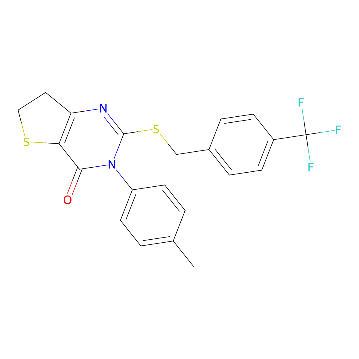 3-(4-Methylphenyl)-2-[[4-(trifluoromethyl)phenyl]methylsulfanyl]-6,7-dihydrothieno[3,2-d]pyrimidin-4-one molecular structure, CAS 686771-79-9