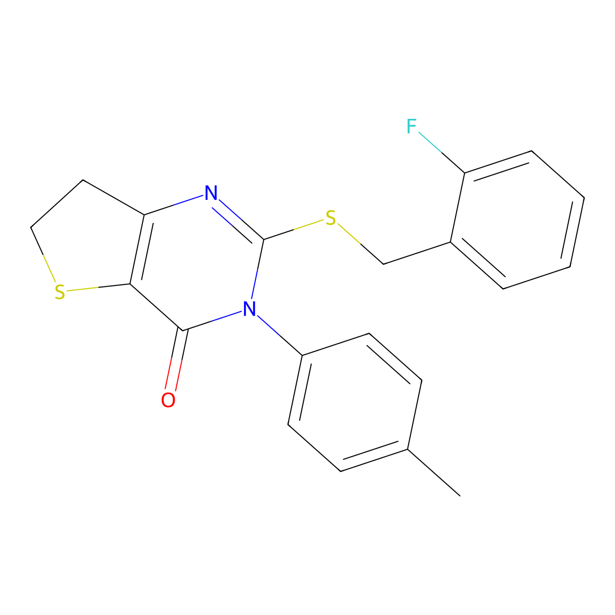 2-((2-fluorobenzyl)thio)-3-(p-tolyl)-6,7-dihydrothieno[3,2-d]pyrimidin-4(3H)-one molecular structure, CAS 686771-81-3