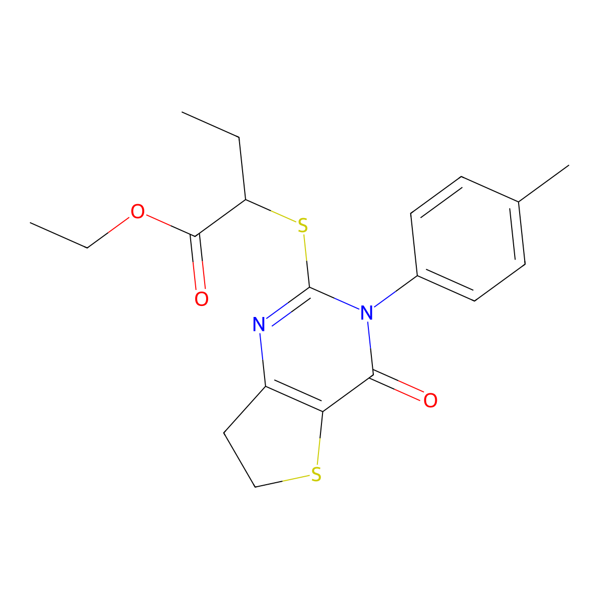 Ethyl 2-[[3-(4-methylphenyl)-4-oxo-6,7-dihydrothieno[3,2-d]pyrimidin-2-yl]sulfanyl]butanoate molecular structure, CAS 686771-84-6