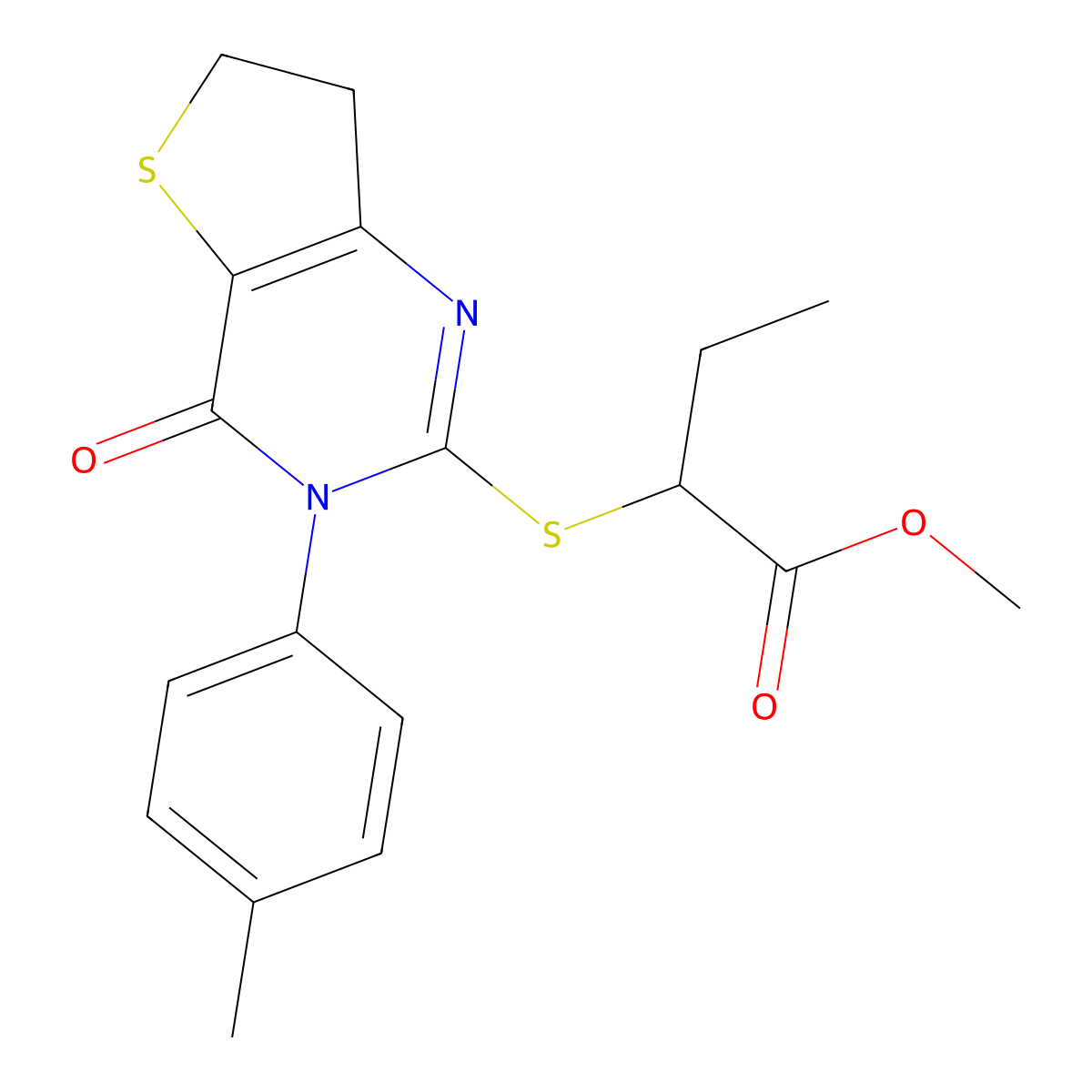 Methyl 2-((4-oxo-3-(p-tolyl)-3,4,6,7-tetrahydrothieno[3,2-d]pyrimidin-2-yl)thio)butanoate molecular structure, CAS 686771-86-8