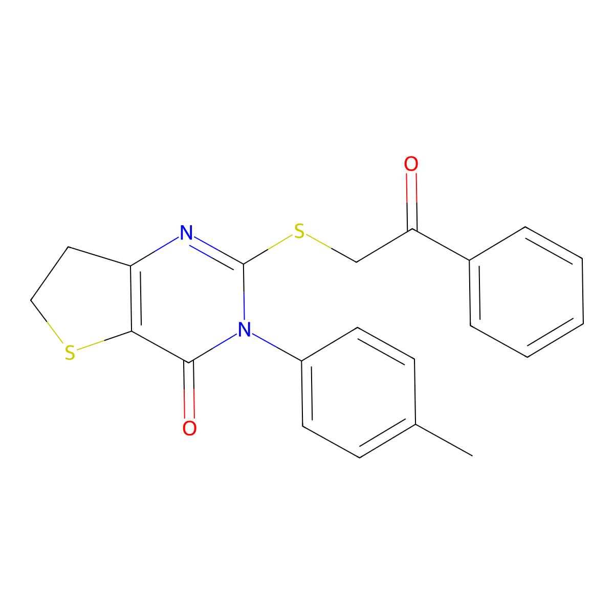 2-((2-oxo-2-phenylethyl)thio)-3-(p-tolyl)-6,7-dihydrothieno[3,2-d]pyrimidin-4(3H)-one molecular structure, CAS 686771-89-1