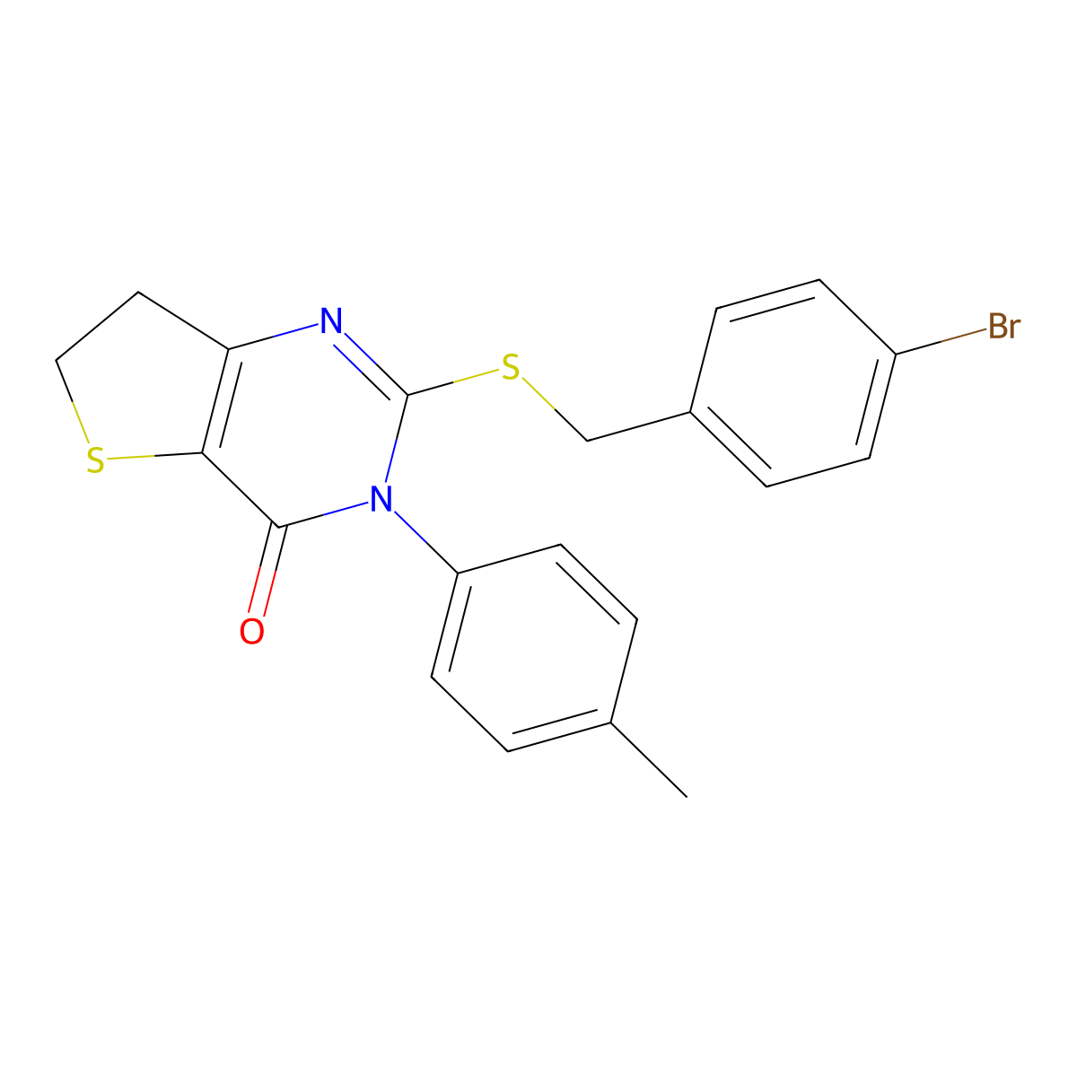 2-((4-bromobenzyl)thio)-3-(p-tolyl)-6,7-dihydrothieno[3,2-d]pyrimidin-4(3H)-one molecular structure, CAS 686771-95-9