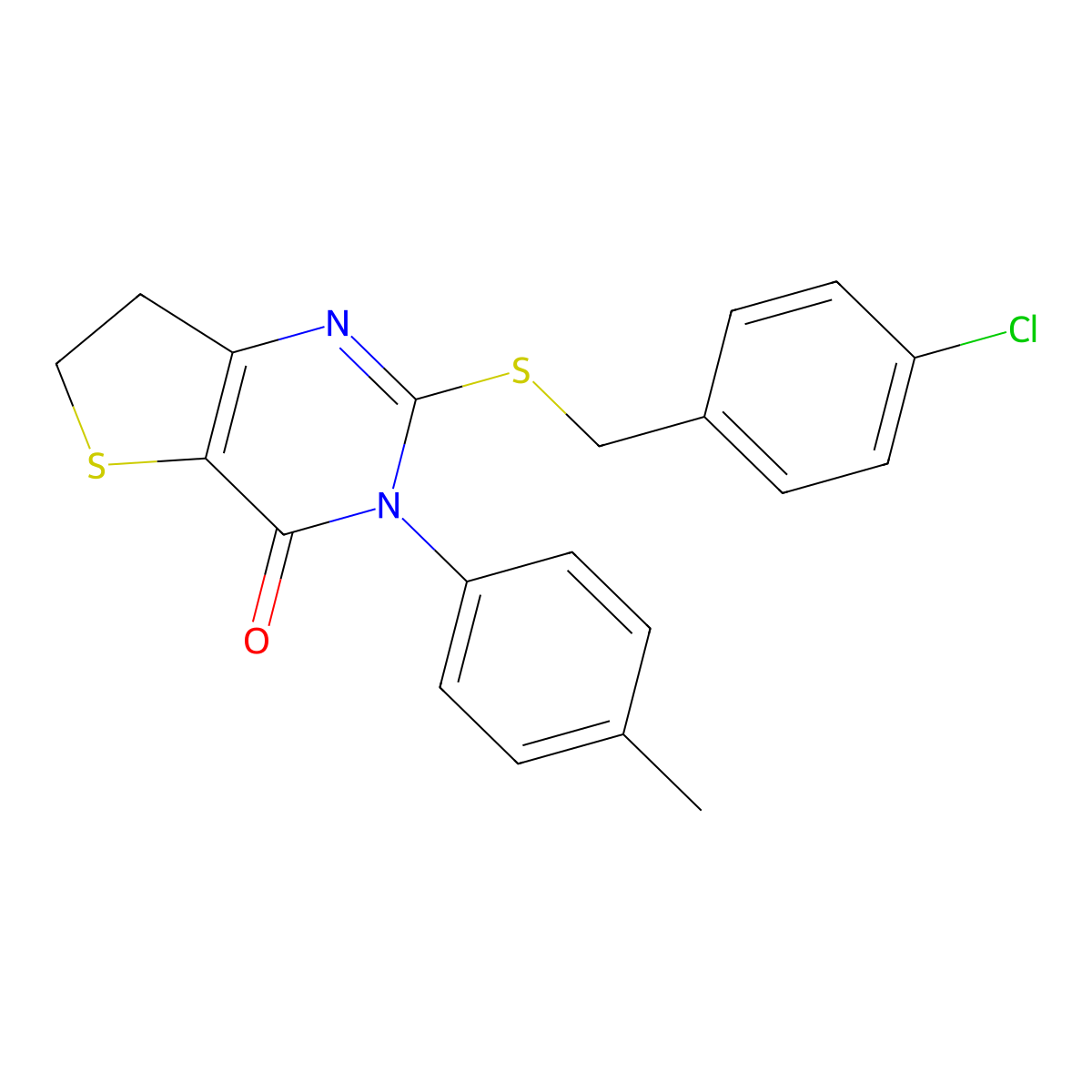 2-[(4-Chlorophenyl)methylsulfanyl]-3-(4-methylphenyl)-6,7-dihydrothieno[3,2-d]pyrimidin-4-one molecular structure, CAS 686771-96-0