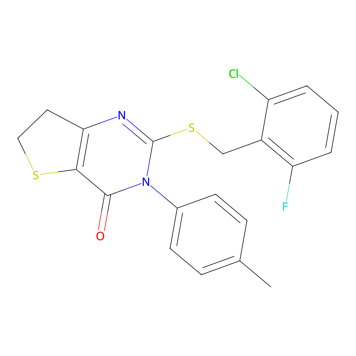 2-[(2-Chloro-6-fluorophenyl)methylsulfanyl]-3-(4-methylphenyl)-6,7-dihydrothieno[3,2-d]pyrimidin-4-one molecular structure, CAS 686771-97-1