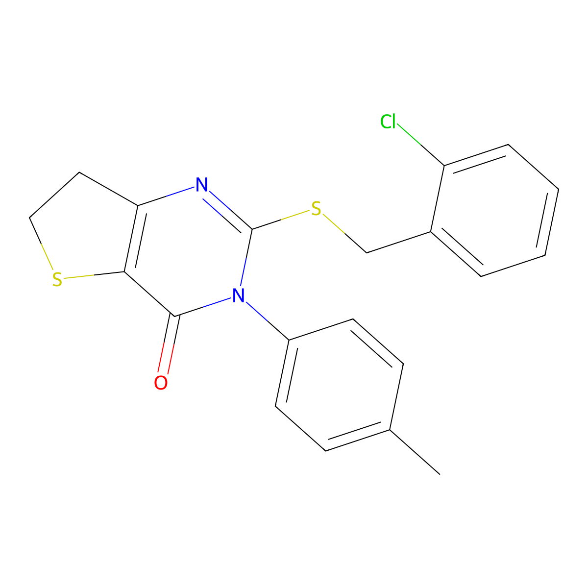 2-((2-chlorobenzyl)thio)-3-(p-tolyl)-6,7-dihydrothieno[3,2-d]pyrimidin-4(3H)-one molecular structure, CAS 686771-98-2