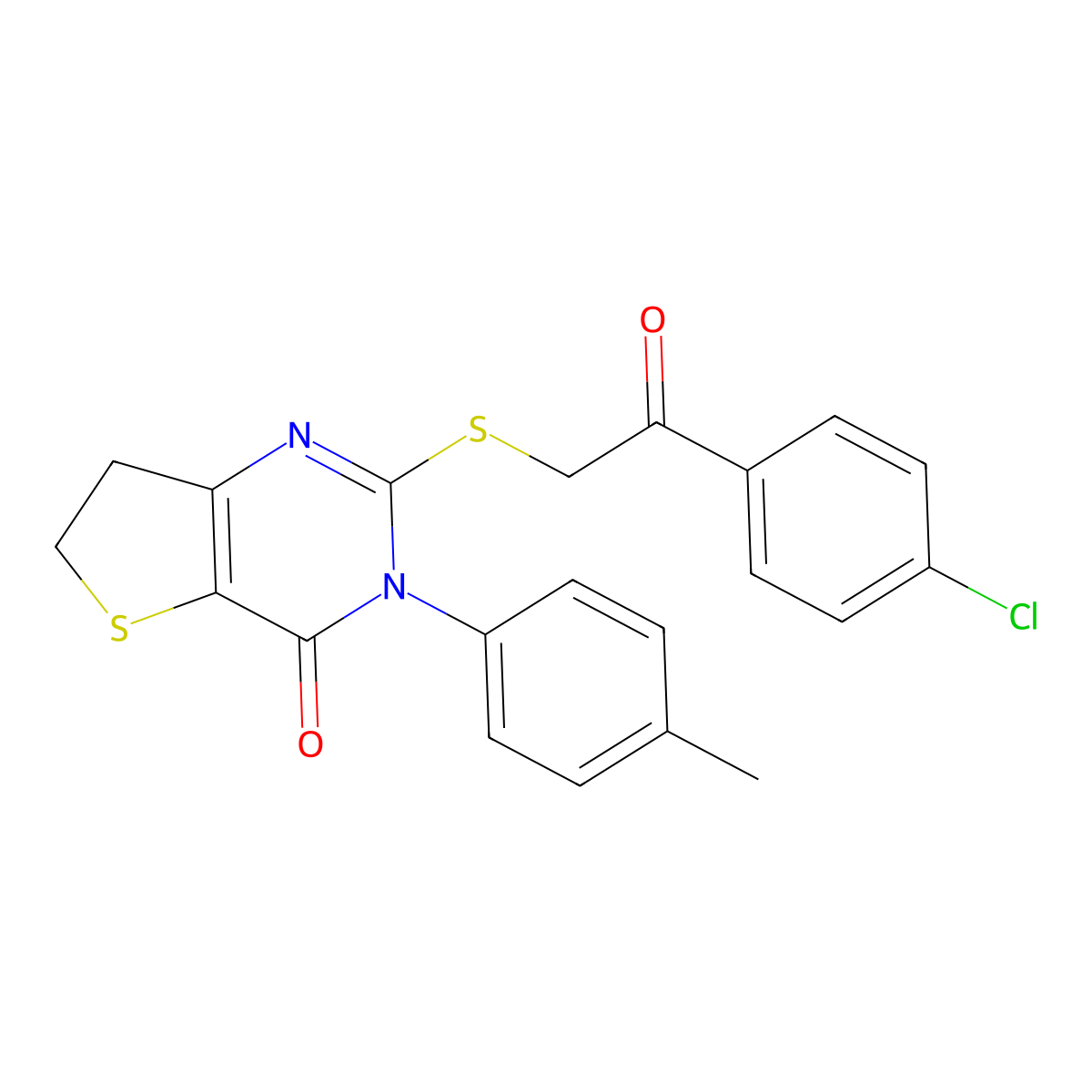 2-((2-(4-chlorophenyl)-2-oxoethyl)thio)-3-(p-tolyl)-6,7-dihydrothieno[3,2-d]pyrimidin-4(3H)-one molecular structure, CAS 686772-00-9