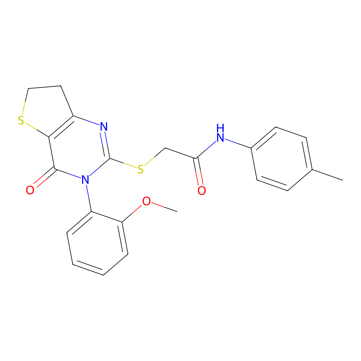 2-((3-(2-methoxyphenyl)-4-oxo-3,4,6,7-tetrahydrothieno[3,2-d]pyrimidin-2-yl)thio)-N-(p-tolyl)acetamide molecular structure, CAS 686772-07-6