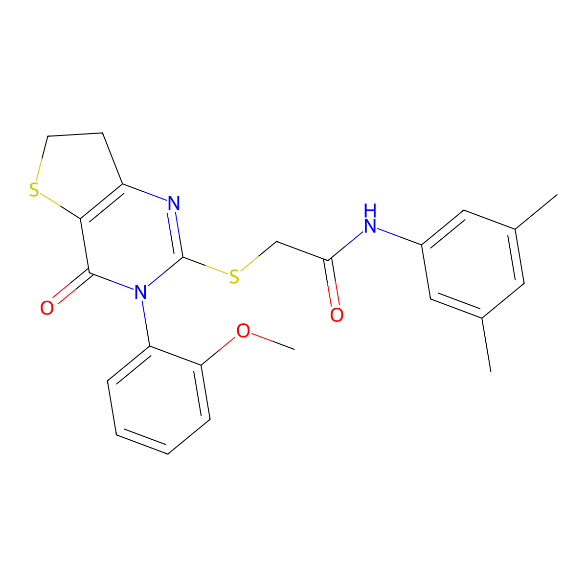 N-(3,5-dimethylphenyl)-2-((3-(2-methoxyphenyl)-4-oxo-3,4,6,7-tetrahydrothieno[3,2-d]pyrimidin-2-yl)thio)acetamide molecular structure, CAS 686772-11-2