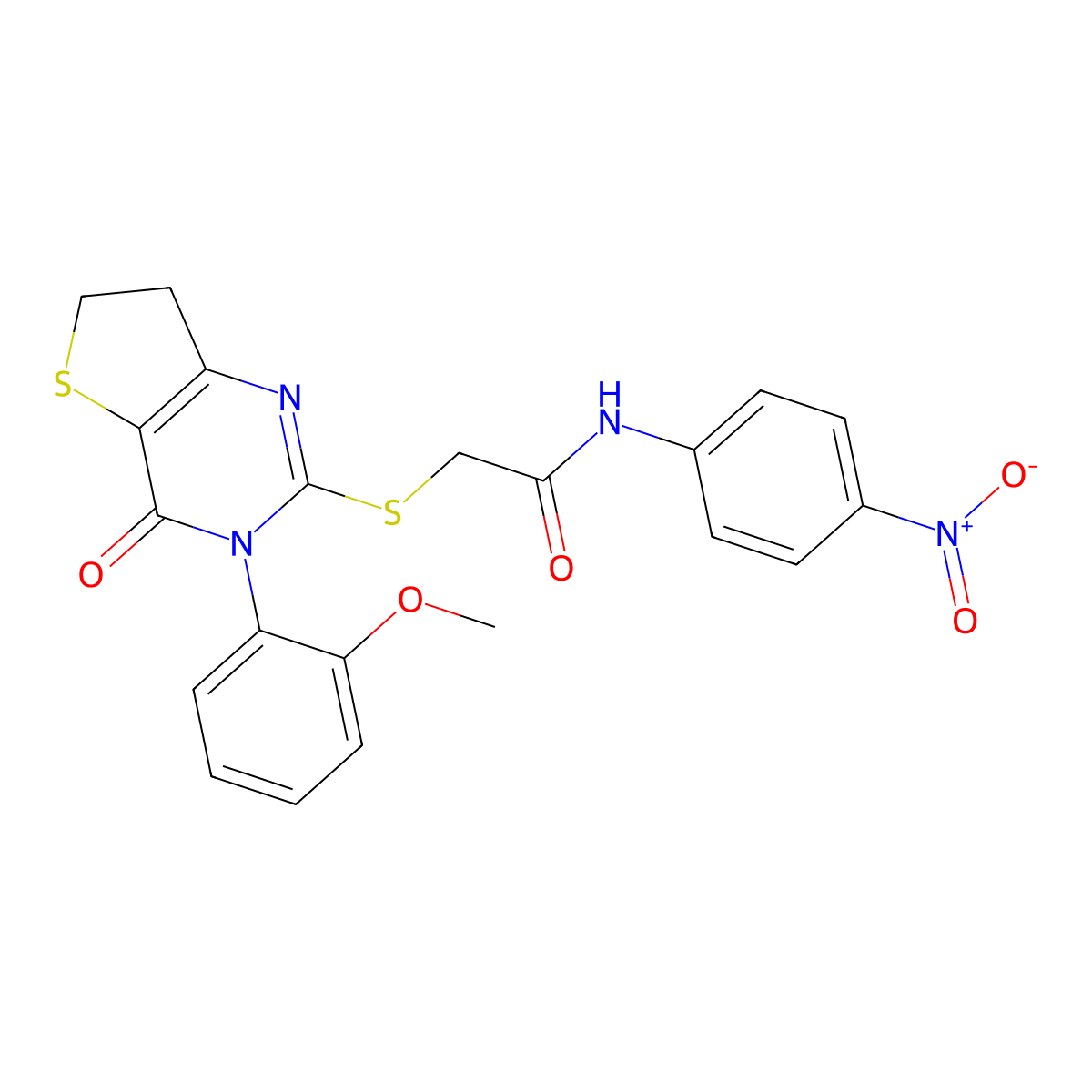 2-((3-(2-methoxyphenyl)-4-oxo-3,4,6,7-tetrahydrothieno[3,2-d]pyrimidin-2-yl)thio)-N-(4-nitrophenyl)acetamide molecular structure, CAS 686772-19-0