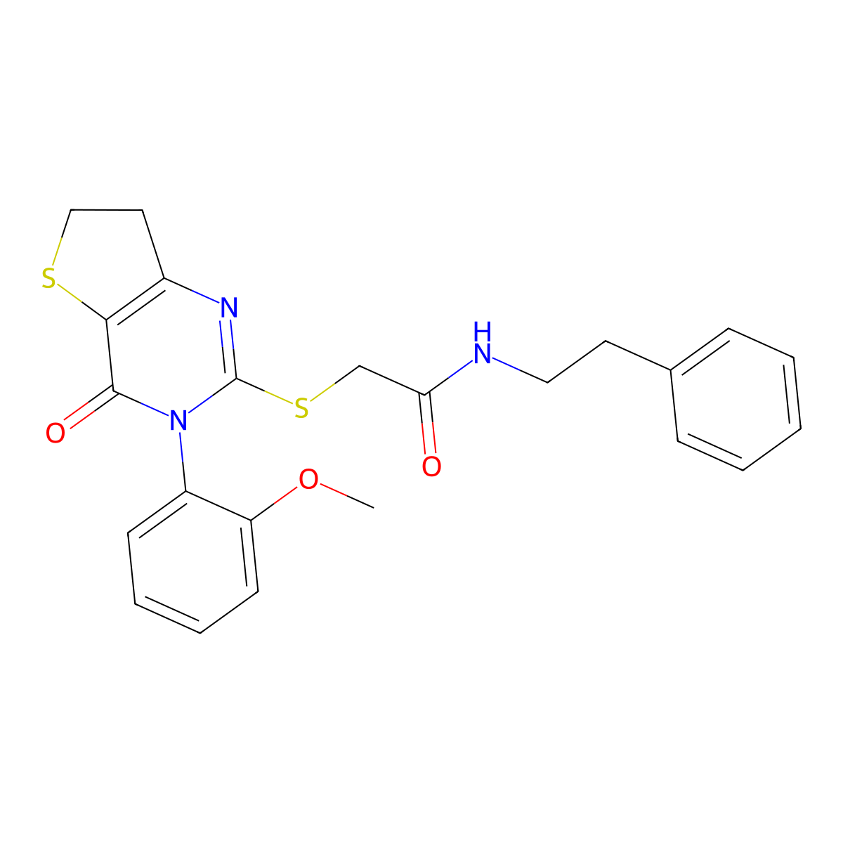 2-((3-(2-methoxyphenyl)-4-oxo-3,4,6,7-tetrahydrothieno[3,2-d]pyrimidin-2-yl)thio)-N-phenethylacetamide molecular structure, CAS 686772-26-9