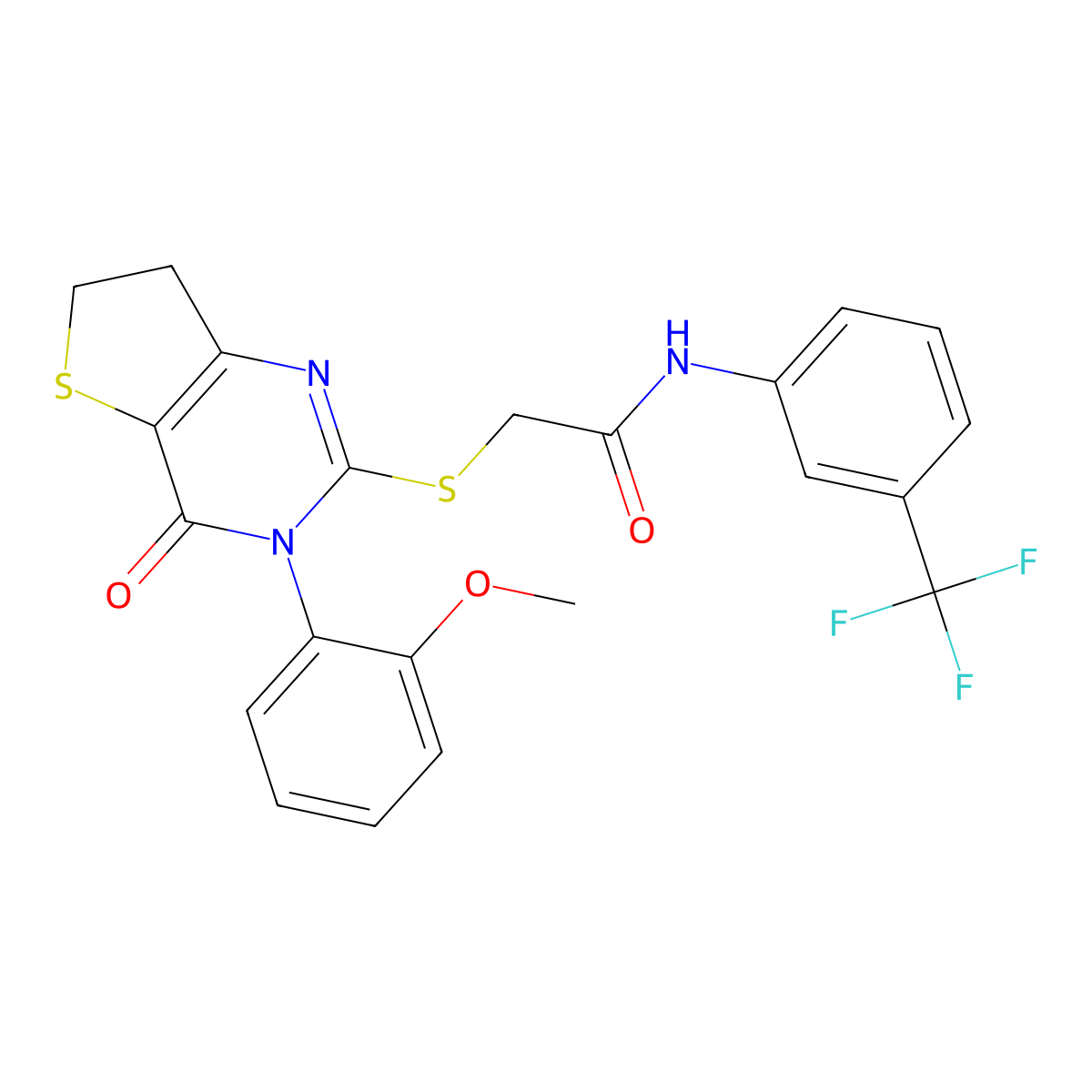 2-((3-(2-methoxyphenyl)-4-oxo-3,4,6,7-tetrahydrothieno[3,2-d]pyrimidin-2-yl)thio)-N-(3-(trifluoromethyl)phenyl)acetamide molecular structure, CAS 686772-27-0