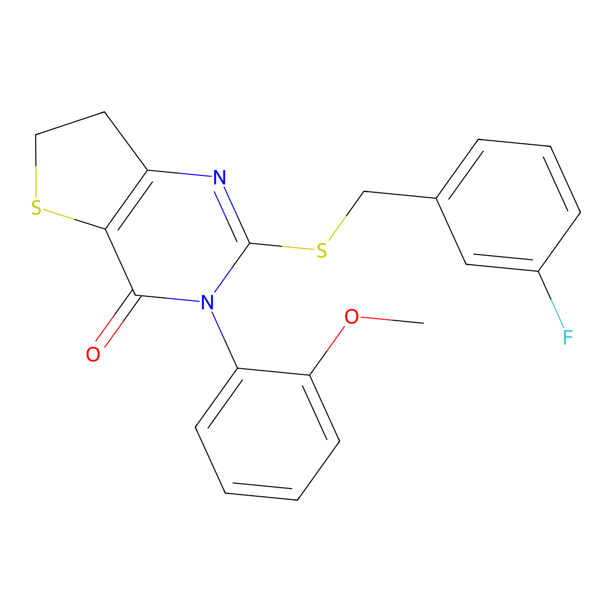 2-((3-fluorobenzyl)thio)-3-(2-methoxyphenyl)-6,7-dihydrothieno[3,2-d]pyrimidin-4(3H)-one molecular structure, CAS 686772-29-2