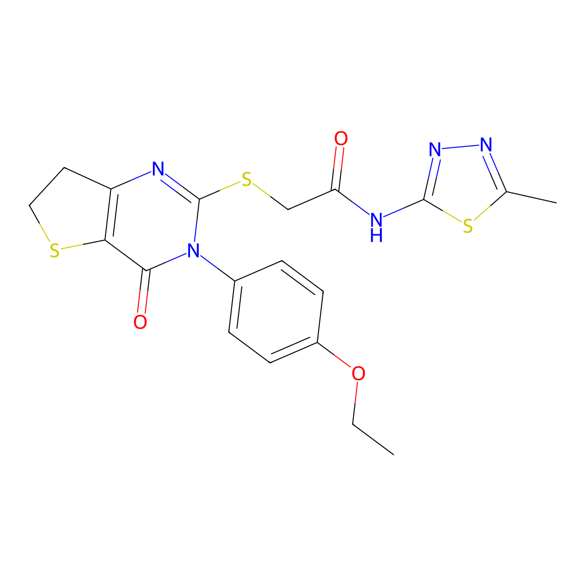 2-((3-(4-ethoxyphenyl)-4-oxo-3,4,6,7-tetrahydrothieno[3,2-d]pyrimidin-2-yl)thio)-N-(5-methyl-1,3,4-thiadiazol-2-yl)acetamide molecular structure, CAS 686772-32-7