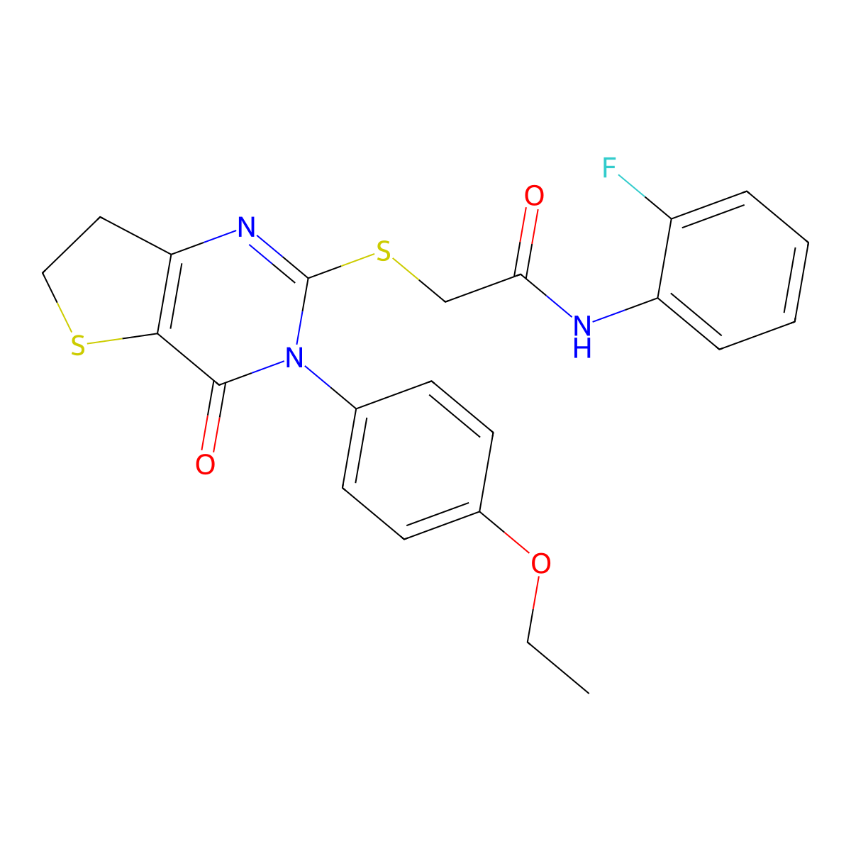 2-((3-(4-ethoxyphenyl)-4-oxo-3,4,6,7-tetrahydrothieno[3,2-d]pyrimidin-2-yl)thio)-N-(2-fluorophenyl)acetamide molecular structure, CAS 686772-35-0