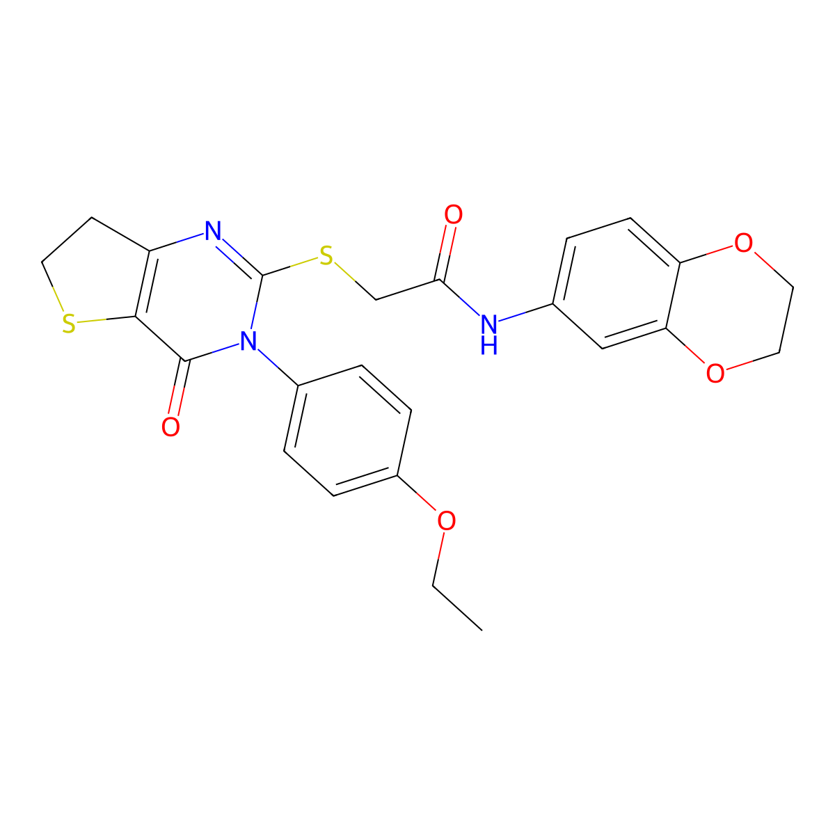 N-(2,3-dihydrobenzo[b][1,4]dioxin-6-yl)-2-((3-(4-ethoxyphenyl)-4-oxo-3,4,6,7-tetrahydrothieno[3,2-d]pyrimidin-2-yl)thio)acetamide molecular structure, CAS 686772-42-9