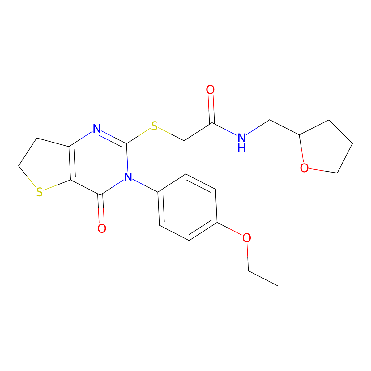 2-((3-(4-ethoxyphenyl)-4-oxo-3,4,6,7-tetrahydrothieno[3,2-d]pyrimidin-2-yl)thio)-N-((tetrahydrofuran-2-yl)methyl)acetamide molecular structure, CAS 686772-46-3