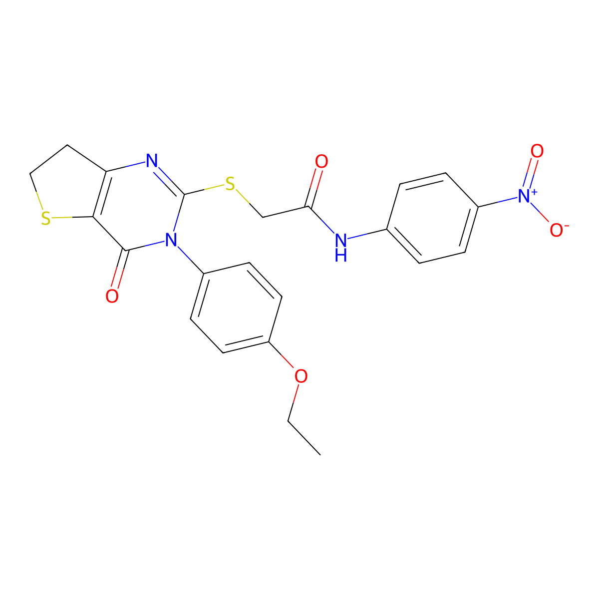 2-((3-(4-ethoxyphenyl)-4-oxo-3,4,6,7-tetrahydrothieno[3,2-d]pyrimidin-2-yl)thio)-N-(4-nitrophenyl)acetamide molecular structure, CAS 686772-49-6