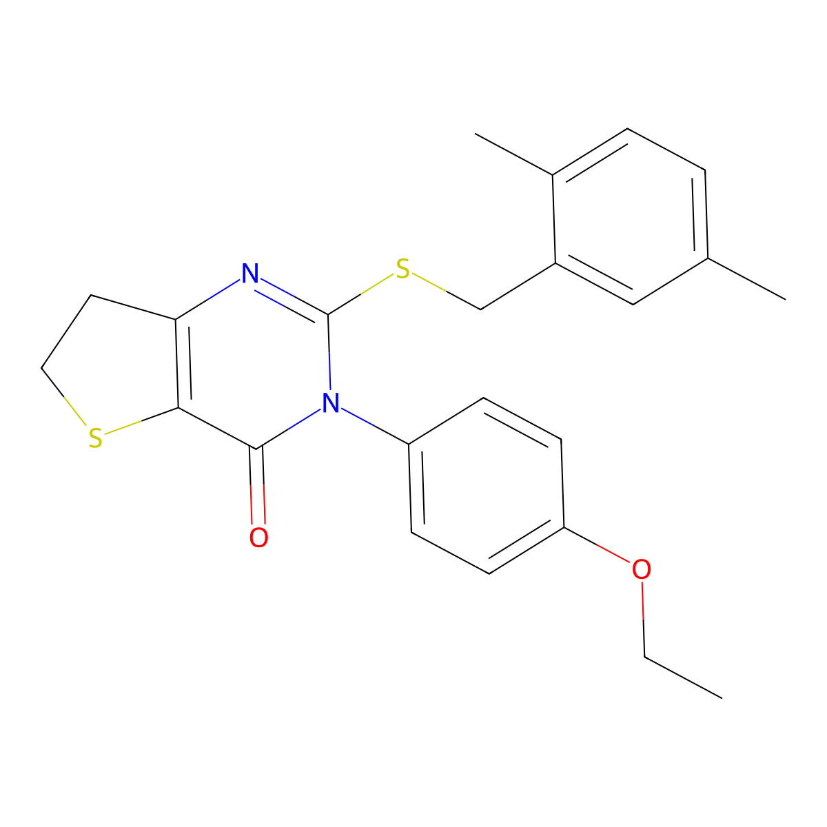 2-((2,5-dimethylbenzyl)thio)-3-(4-ethoxyphenyl)-6,7-dihydrothieno[3,2-d]pyrimidin-4(3H)-one molecular structure, CAS 686772-69-0
