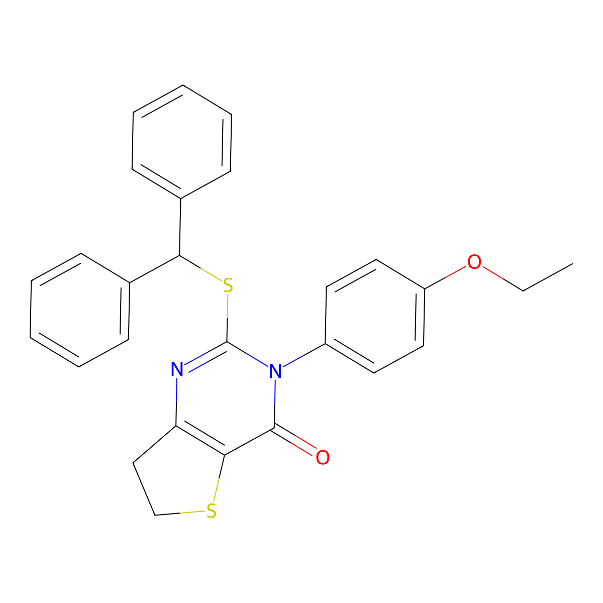2-Benzhydrylsulfanyl-3-(4-ethoxyphenyl)-6,7-dihydrothieno[3,2-d]pyrimidin-4-one molecular structure, CAS 686772-71-4