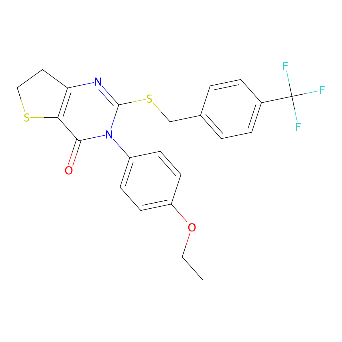 3-(4-ethoxyphenyl)-2-((4-(trifluoromethyl)benzyl)thio)-6,7-dihydrothieno[3,2-d]pyrimidin-4(3H)-one molecular structure, CAS 686772-73-6