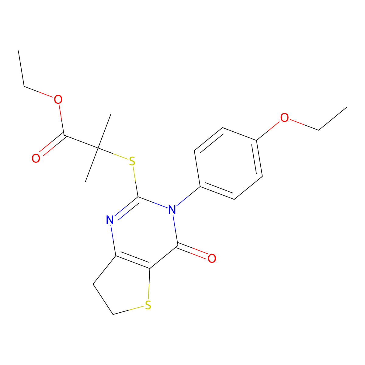 Ethyl 2-[[3-(4-ethoxyphenyl)-4-oxo-6,7-dihydrothieno[3,2-d]pyrimidin-2-yl]sulfanyl]-2-methylpropanoate molecular structure, CAS 686772-77-0
