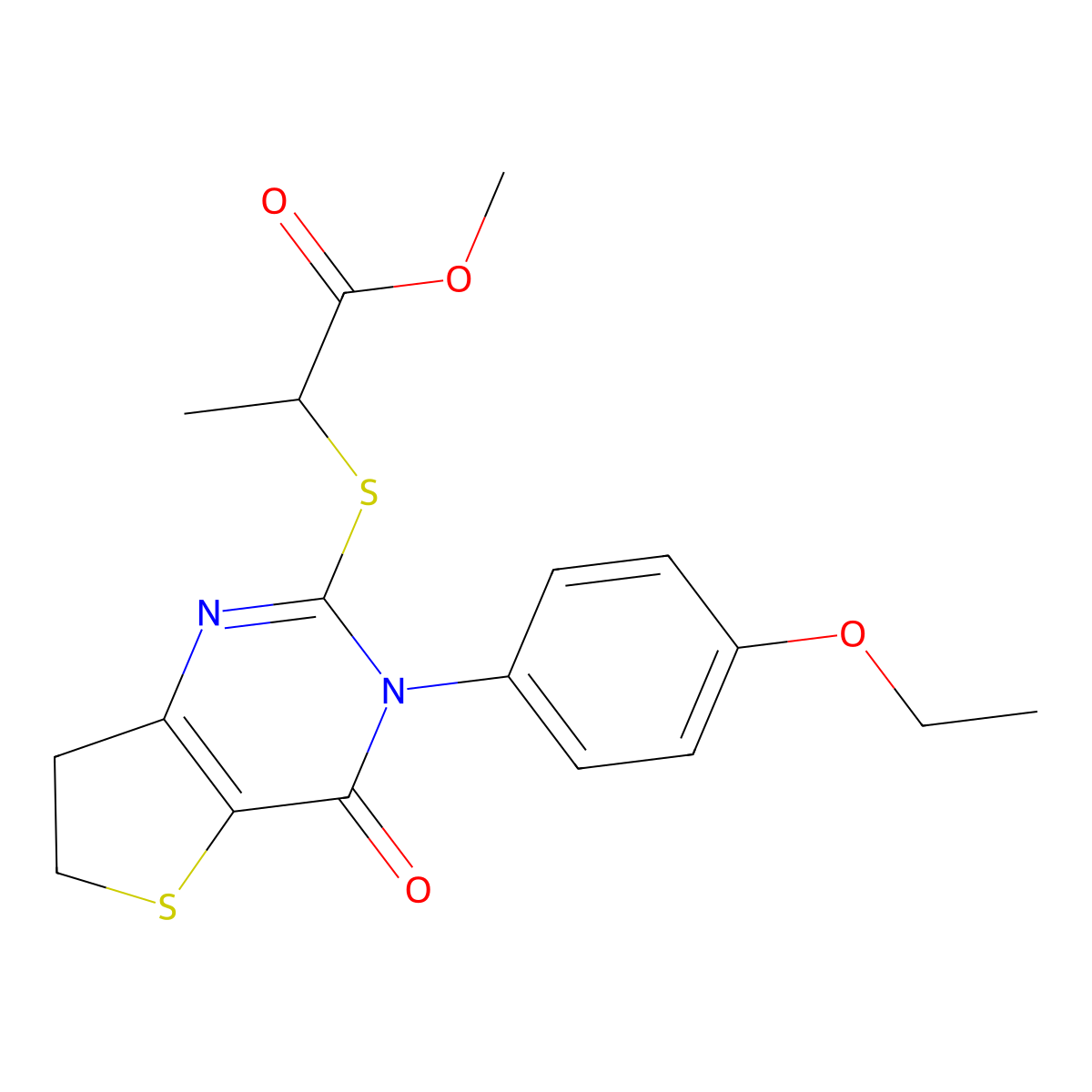 Methyl 2-((3-(4-ethoxyphenyl)-4-oxo-3,4,6,7-tetrahydrothieno[3,2-d]pyrimidin-2-yl)thio)propanoate molecular structure, CAS 686772-79-2