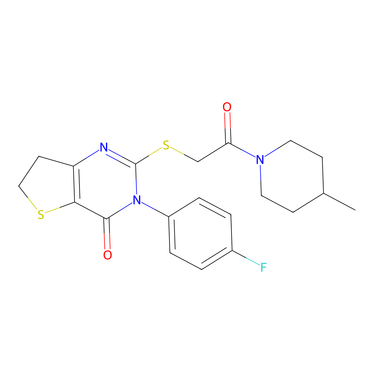 3-(4-fluorophenyl)-2-((2-(4-methylpiperidin-1-yl)-2-oxoethyl)thio)-6,7-dihydrothieno[3,2-d]pyrimidin-4(3H)-one molecular structure, CAS 686772-99-6