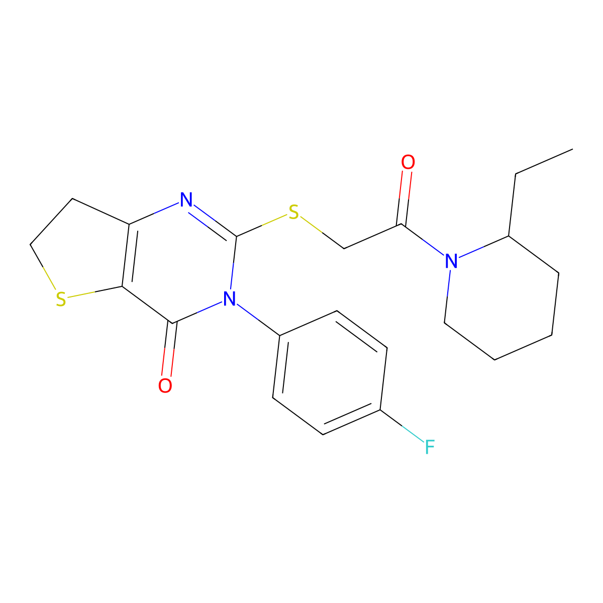 2-[2-(2-Ethylpiperidin-1-yl)-2-oxoethyl]sulfanyl-3-(4-fluorophenyl)-6,7-dihydrothieno[3,2-d]pyrimidin-4-one molecular structure, CAS 686773-02-4