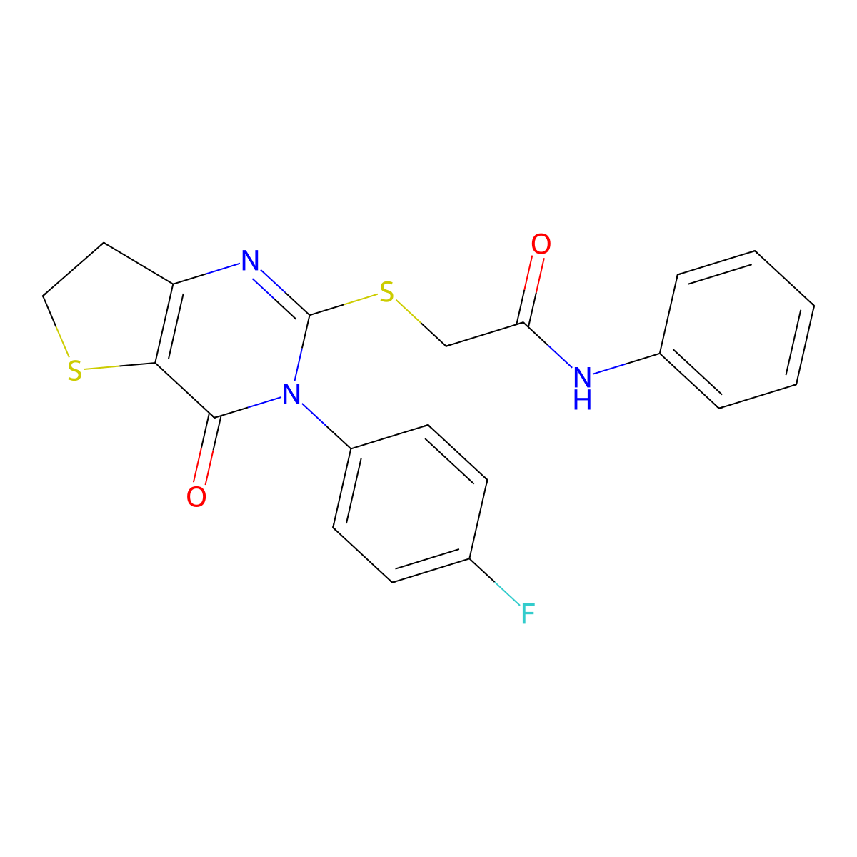 2-[[3-(4-fluorophenyl)-4-oxo-6,7-dihydrothieno[3,2-d]pyrimidin-2-yl]sulfanyl]-N-phenylacetamide molecular structure, CAS 686773-06-8