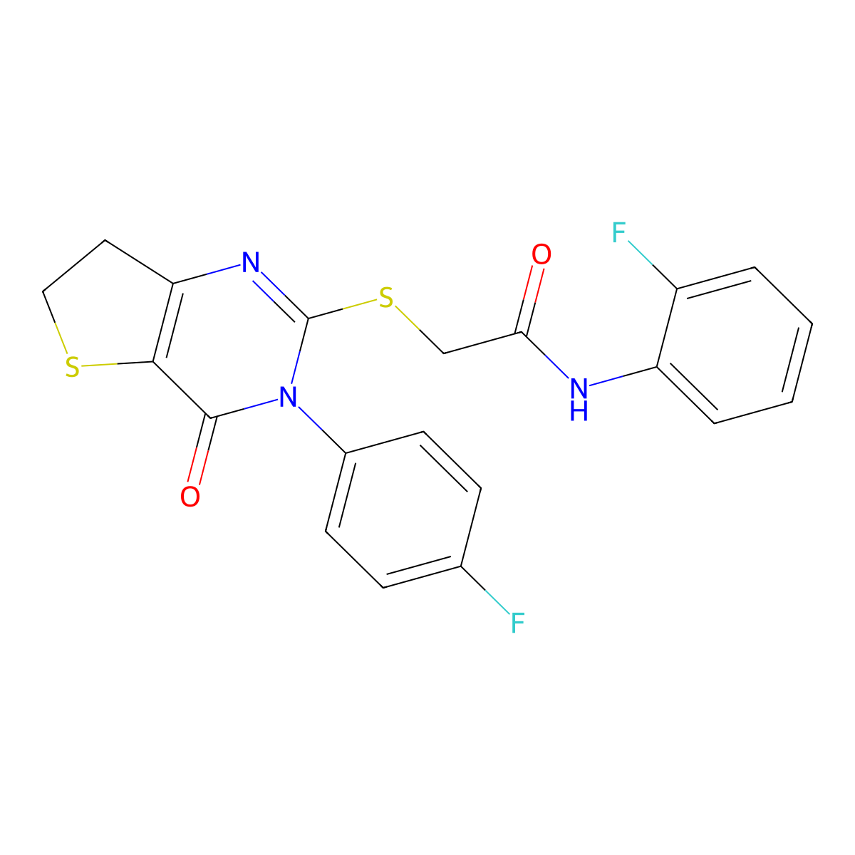 N-(2-fluorophenyl)-2-((3-(4-fluorophenyl)-4-oxo-3,4,6,7-tetrahydrothieno[3,2-d]pyrimidin-2-yl)thio)acetamide molecular structure, CAS 686773-08-0
