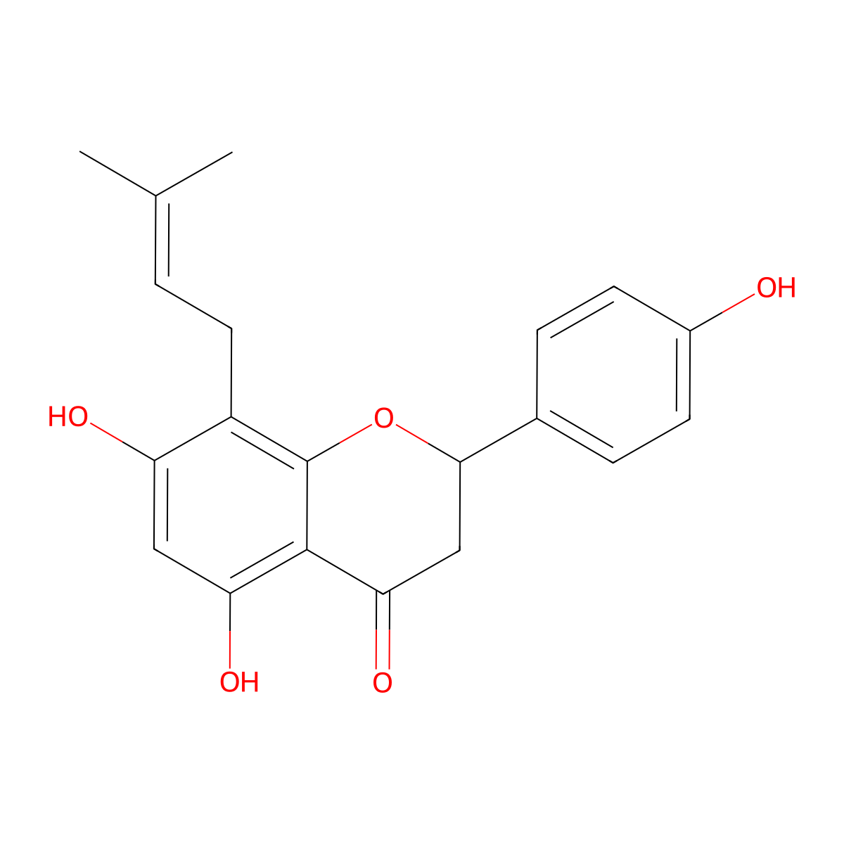 2,3-Dihydro-5,7-dihydroxy-2-(4-hydroxyphenyl)-8-(3-methyl-2-buten-1-yl)-4H-1-benzopyran-4-one molecular structure, CAS 68682-02-0