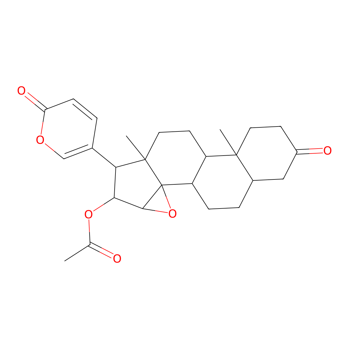3-Oxo-16beta-acetoxy-14,15beta-epoxy-5beta-bufa-20,22-dienolide molecular structure, CAS 6869-66-5