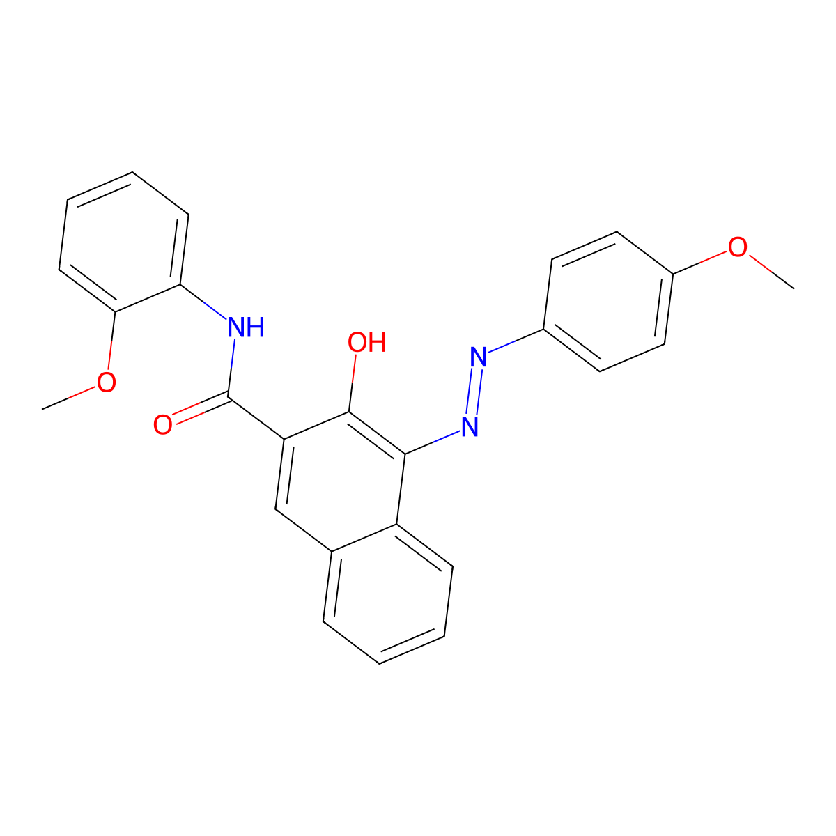 3-Hydroxy-N-(2-methoxyphenyl)-4-((4-methoxyphenyl)diazenyl)-2-naphthamide molecular structure, CAS 68703-77-5