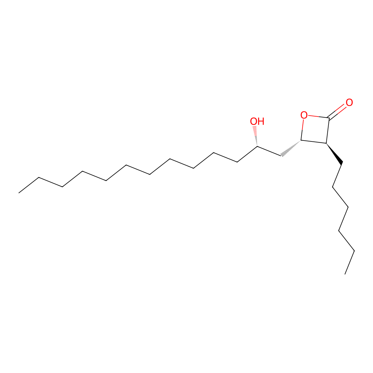 (3S,4S)-3-Hexyl-4-((2S)-2-hydroxytridecyl)oxetan-2-one molecular structure, CAS 68711-40-0