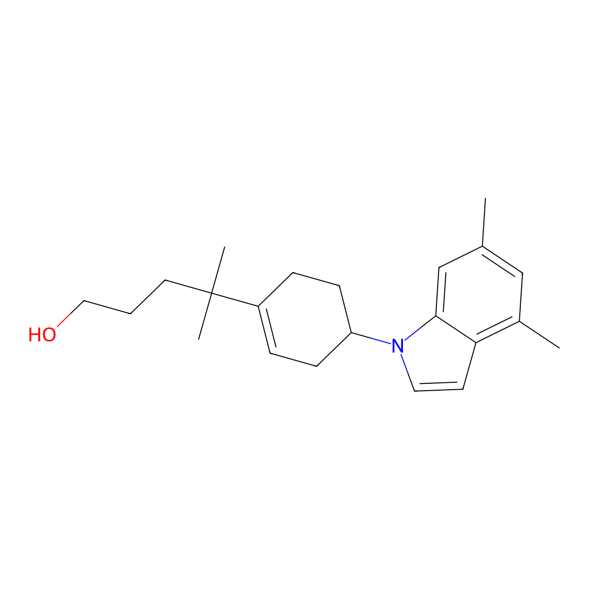 4-[4-(4,6-Dimethylindol-1-yl)cyclohexen-1-yl]-4-methylpentan-1-ol molecular structure, CAS 68738-97-6
